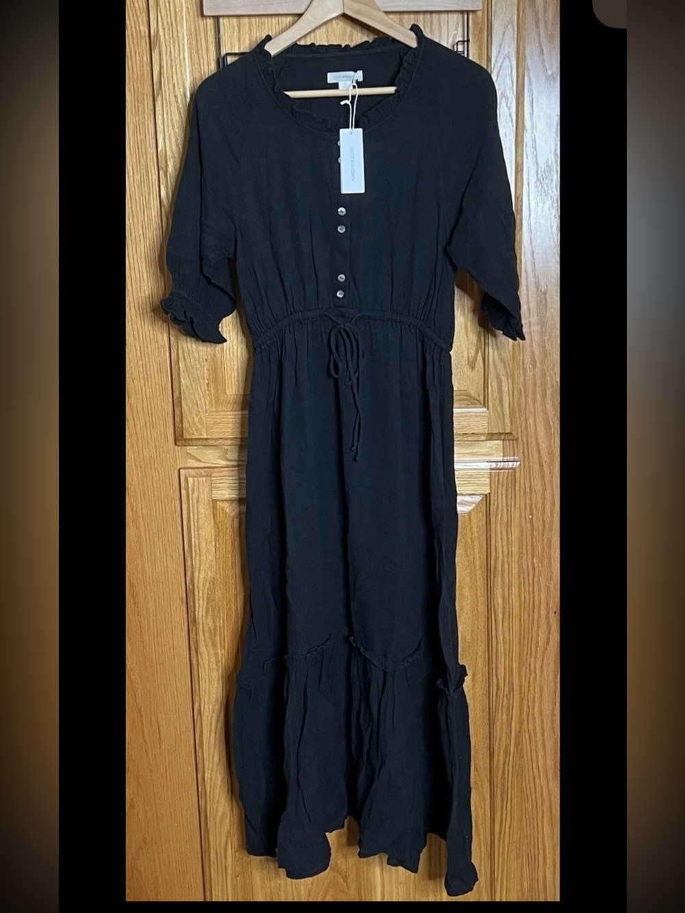 NEW Outerknown Midi Dress Women’s Small Black Peasant Cottagecore Eco Organic